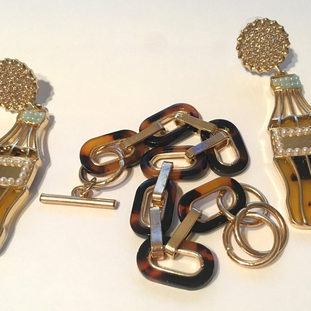 Fun Tortoise Shell Style Soda Bottle Earrings and Link Bracelet